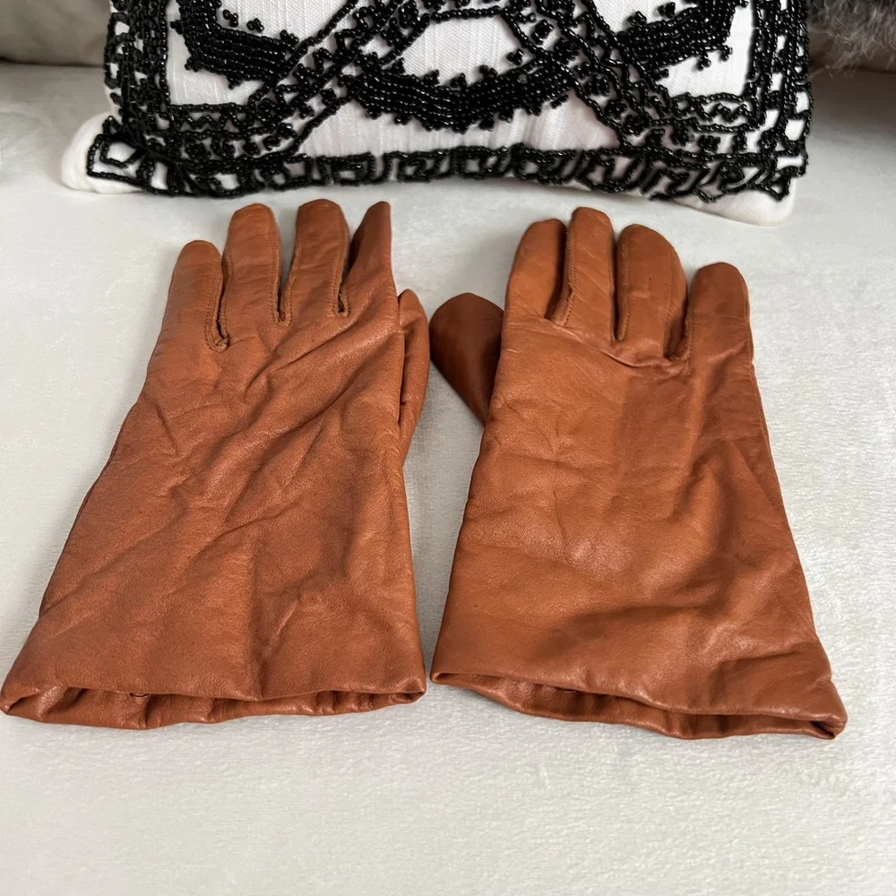 Cara By Gates Gloves Womens Medium Brown Genuine Leather Knit Lined Winter
